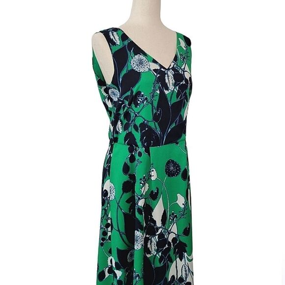 Coldwater Creek Kelly Green Floral V-neck Sleeveless Tie Maxi Dress Size 8 - Picture 2 of 10